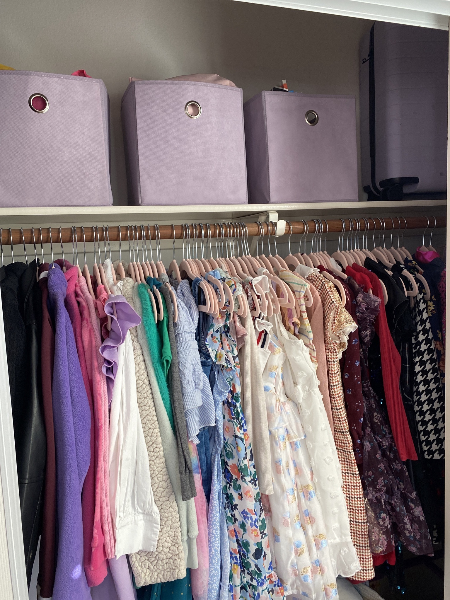 We took our little client’s closet and made a few tweaks to make it more functional. First, we replaced the broken & missing knobs on the dresser for these pretty crystal ones. We then used the dresser to store school uniforms & pajamas. 

Then, we added a purple storage cubes to match the rest of the room and used them to sort sports uniforms, karate belts, dress up clothes, and keepsakes items.  We also added labels to give all the items a permanent home. 

Tip: When organizing a closet, take every single item out first. Then wipe down the shelves and vacuum the floor. Next, sort through all your clothing and only keep items that are still working for you. Finally, use the same color and type of hangers for that uniformed look (in this case our client already had all these wonderful pink velvet hangers). 💜 

*Slide to see the before picture➡️


#LTKorganization #LTKclosetorganization #LTKkidscloset #LTKamazonfinds 

#LTKhome