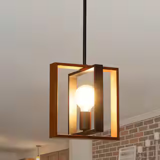 Newbury 1-Light Wood Lantern Chandelier with Wooden-Frame | The Home Depot