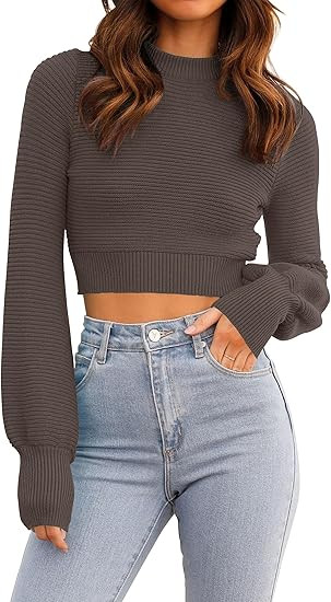 ZESICA Women's Fall Mock Neck Cropped Sweater 2024 Long Sleeve Soft Ribbed Knit Pullover Jumper T... | Amazon (US)