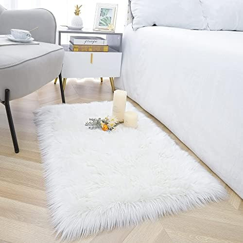 Noahas White Faux Fur Rug,Luxury Fluffy Rugs for Bedroom,2 x 3 Feet Washable Area Rugs,Sheepskin ... | Amazon (US)