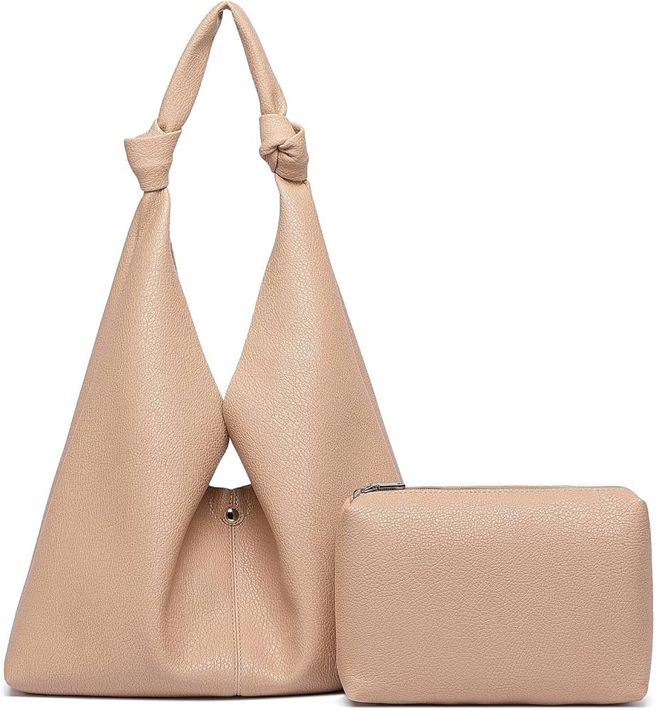 Vegan Leather Hobo Purses set, Slouchy Shoulder Bag Knotted Hobo Bags for Women with a small purs... | Amazon (US)