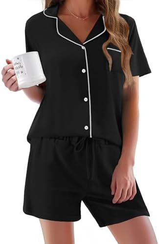 Ekouaer Pajamas Set for Women Short Sleeve Sleepwear Button Down Pjs Soft 2 Piece Lounge Sets XS-... | Amazon (US)