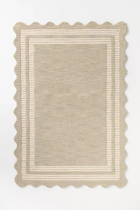 Luxury Hand-Tufted Wool Area Rug with Elegant Scalloped Edge Design, Soft Beige Color, Versatile ... | Amazon (US)