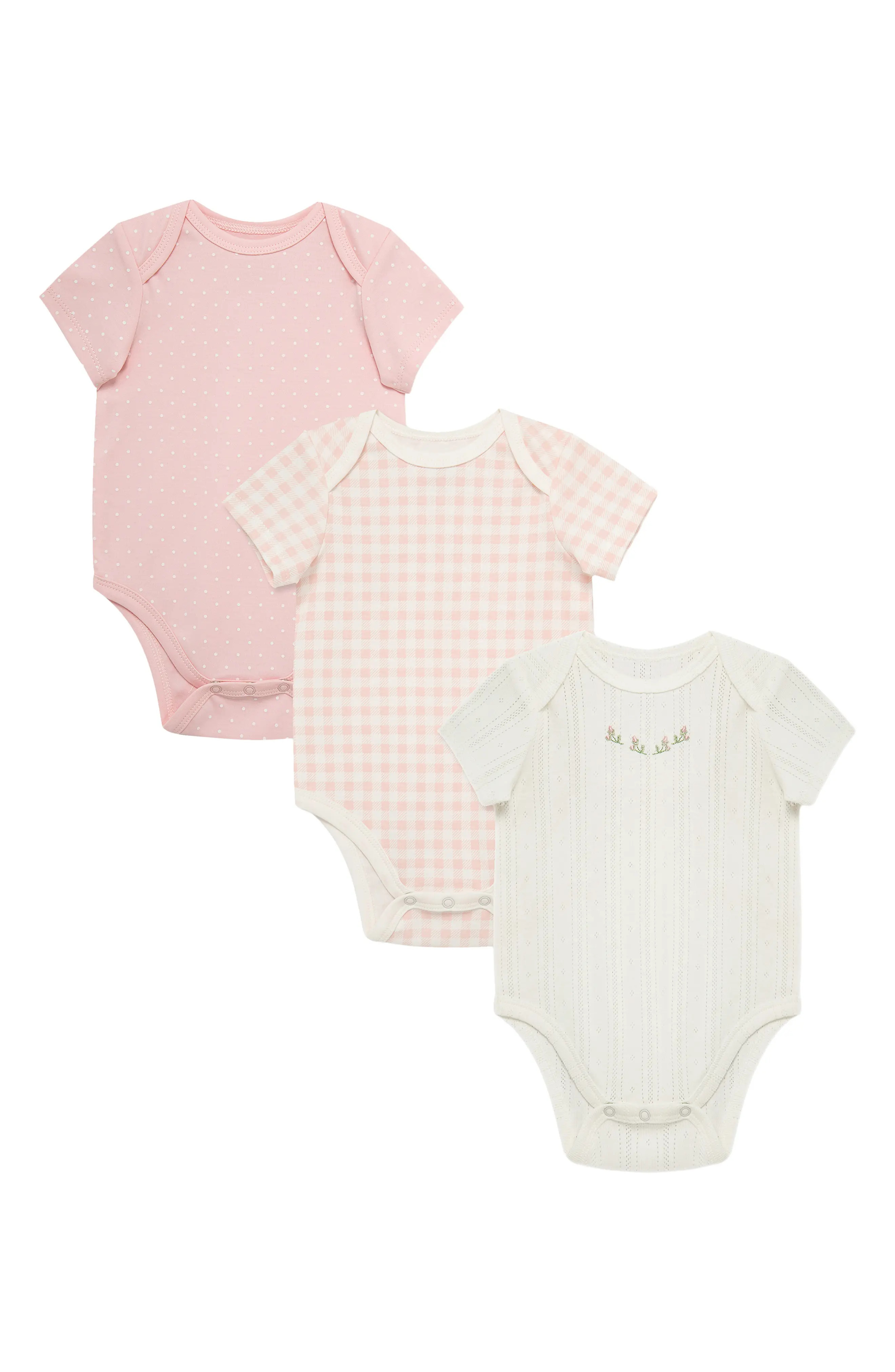 Little Me 3-Pack Check Assorted Cotton Bodysuits | Nordstrom | Nordstrom