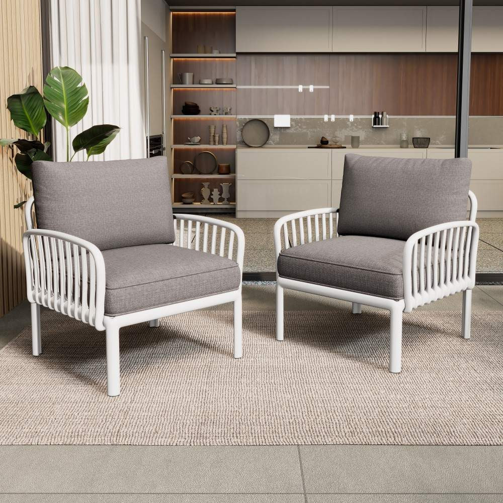 Coolbibila Set of 2 Modern Gray Upholstered Club Chairs with White Plastic Frame for Living Room or Bedroom | AMARI-CHAIR-WHITE | Lowe's