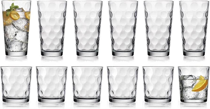 HE Modern Drinking Glasses Set, 12-Count Galaxy Glassware, Includes 6 Cooler Glasses (17oz) 6 DOF... | Amazon (US)
