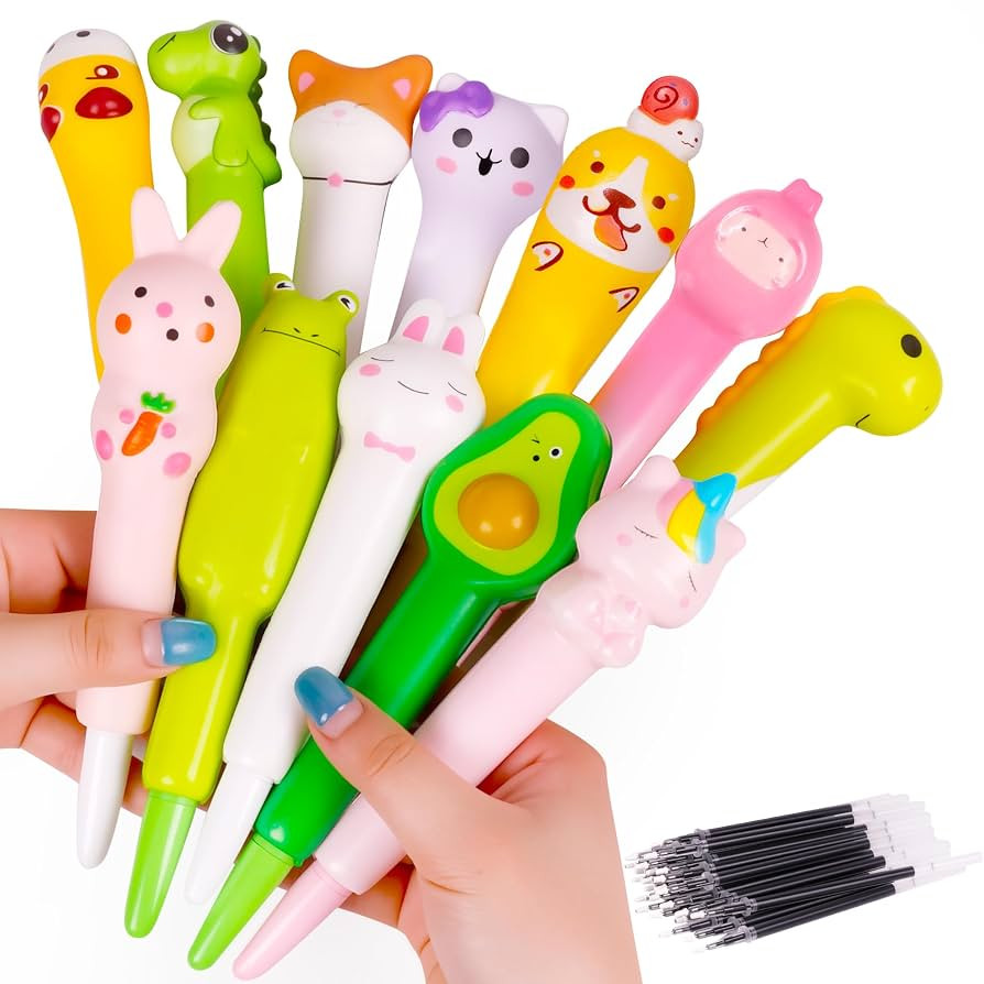 12Pcs Cute Pens for Girls Boys & 24 Refills, Fun Kawaii Cool Pens for Kids, Squishy Toys, School ... | Amazon (US)