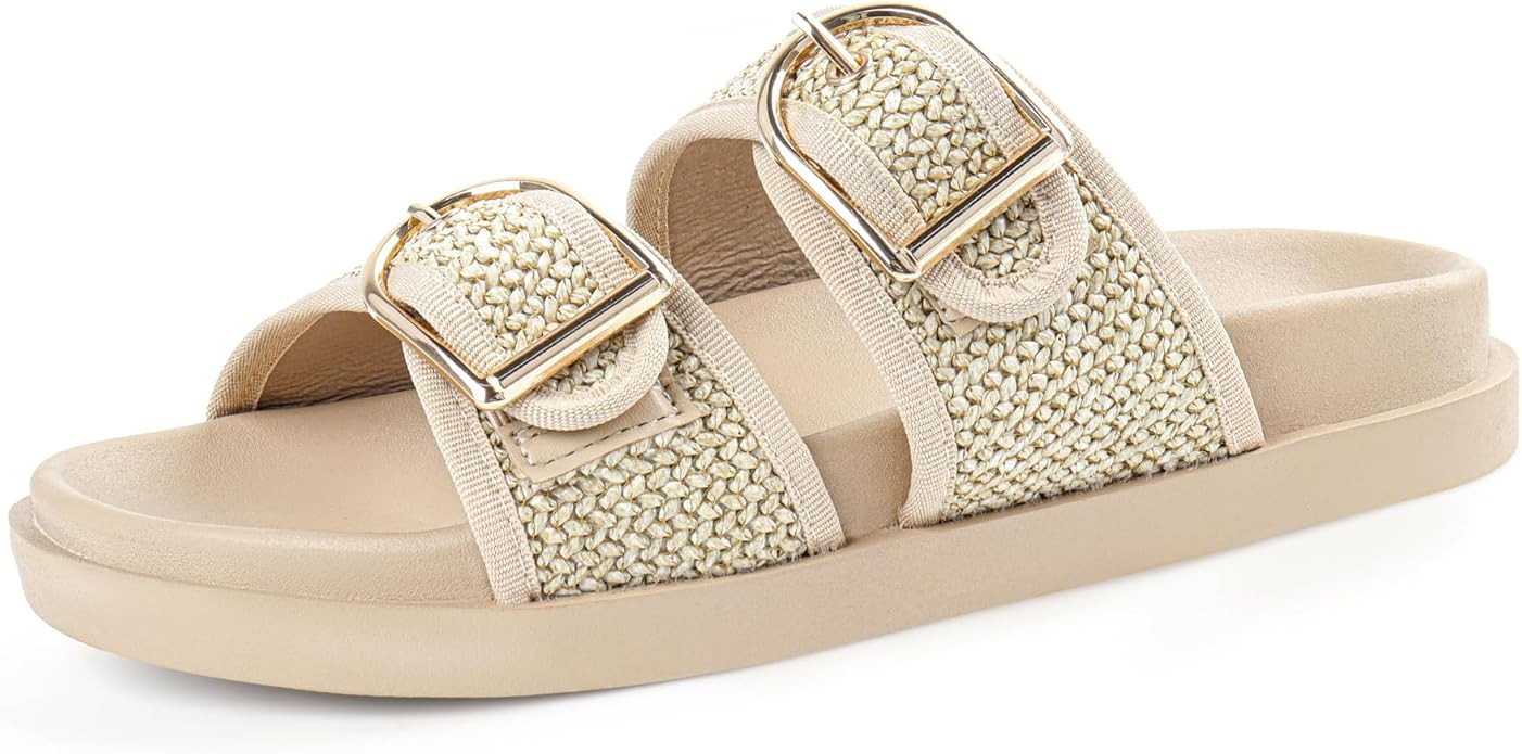 Platform Sandals Women,Womens Sandals-Studded Silde Sandals-Double Buckle Adjustable-Beach Sandal... | Amazon (US)