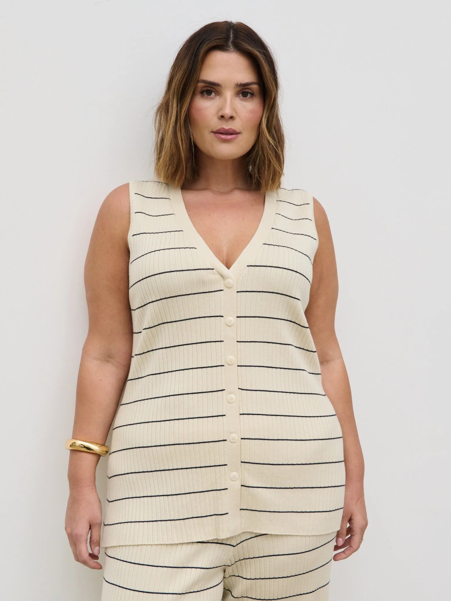 Hattie Stripe Knit Waistcoat Curve | Pretty Lavish (UK)
