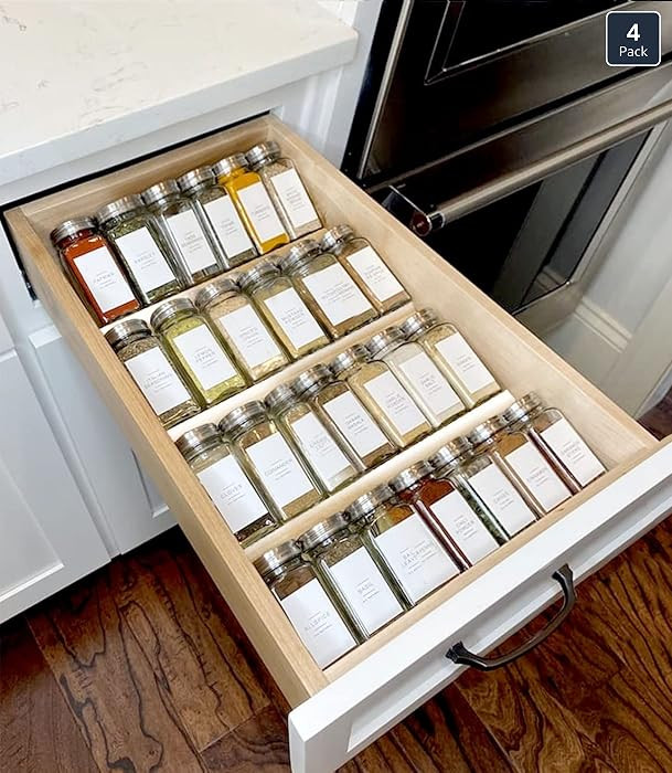 MIUKAA Clear Acrylic Spice Drawer Organizer, 4 Tier Seasoning Jars Drawers Insert, Kitchen Spice ... | Amazon (US)