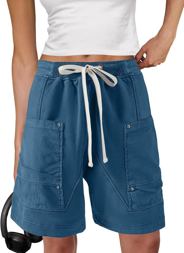 Panadila Women Sweat Baggy Shorts Drawstring Knee Length Bermuda Shorts Casual Cargo Pants Going ... | Amazon (US)