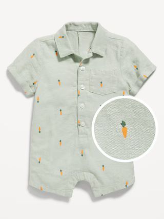 Printed Linen-Blend Pocket Romper for Baby | Old Navy (US)