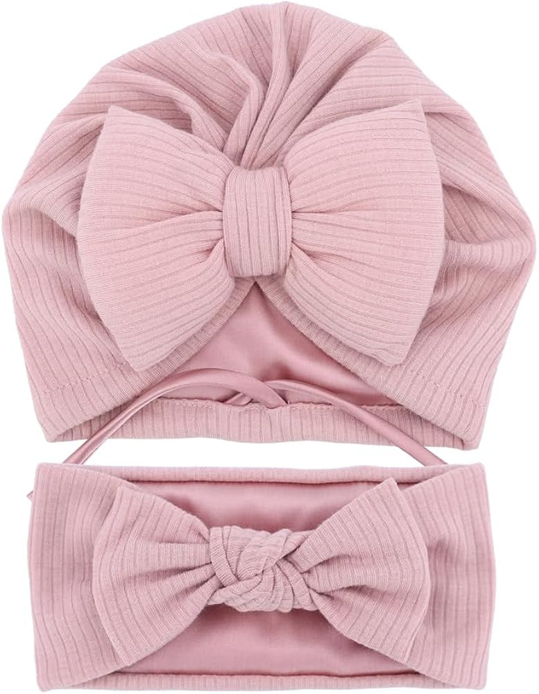 Jomila Bundle of Bonnet and Headband for Baby Newborn Silk Satin Lined Beanie Toddler Infant Girl... | Amazon (US)