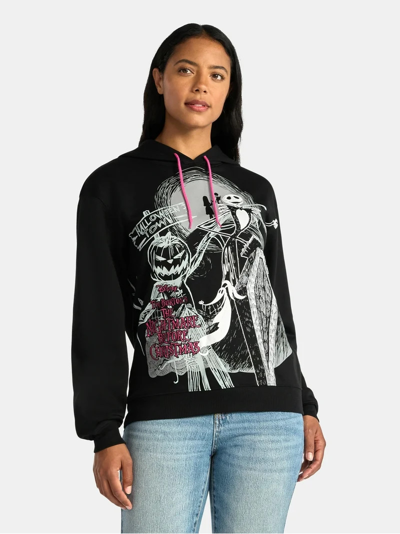 Nightmare Before Christmas Women's Halloween Hoodie Sweatshirt with Long Sleeves, Sizes XXS-XXL | Walmart (US)