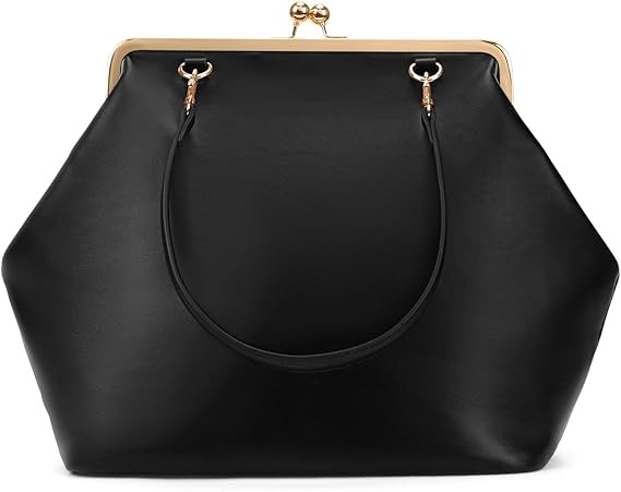 Large Women's Kiss Lock Bag PU Medium Top Handle Handbags Kiss Clasp Shoulder Bags Tote Purse Mes... | Amazon (US)