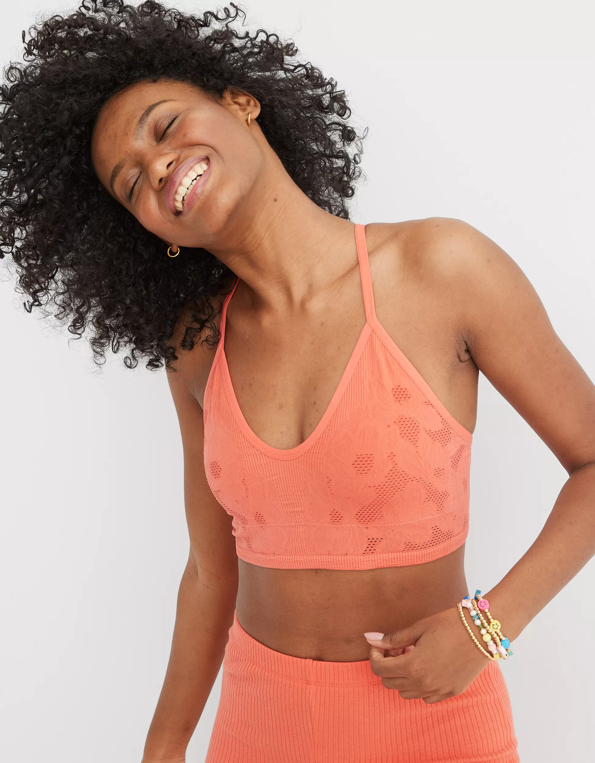 Aerie Seamless Jacquard Padded Longline Bralette | American Eagle Outfitters (US & CA)