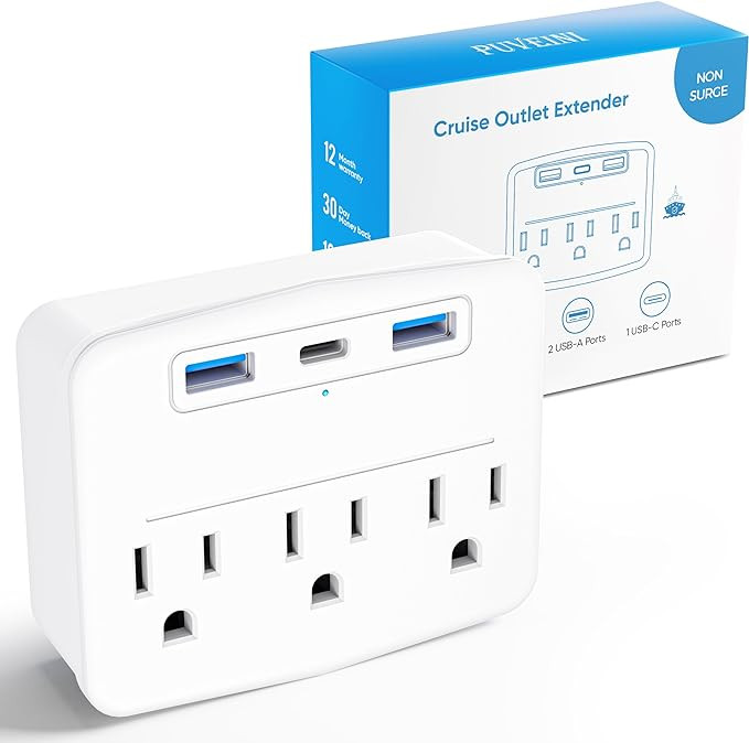 Cruise Power Strip Foldable Plug Non Surge Protector with USB C Outlets 3.4A Total, Cruise Ship E... | Amazon (US)