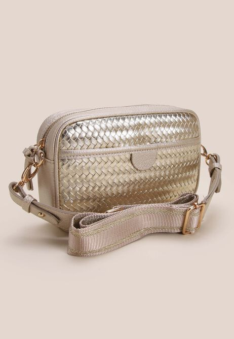 Womens Gold Woven Camera Bag | Peacocks