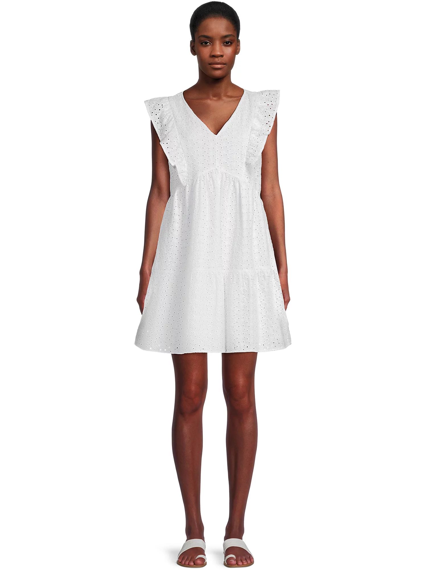 Time and Tru Women's Flutter Sleeve Eyelet Dress - Walmart.com | Walmart (US)