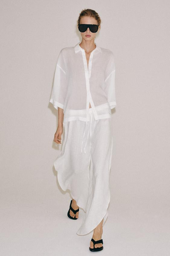 Zara - Zw Collection Linen Trousers With Vents - White - Xl - Woman | Zara UK