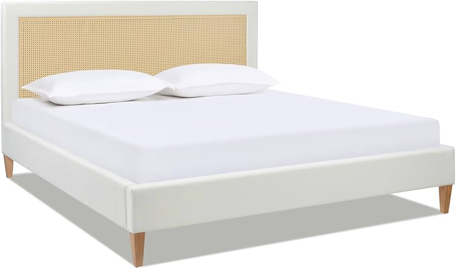Jennifer Taylor Home Haley Upholstered Cane-Back Platform Bed, Queen, Antique White Polyester | Amazon (US)