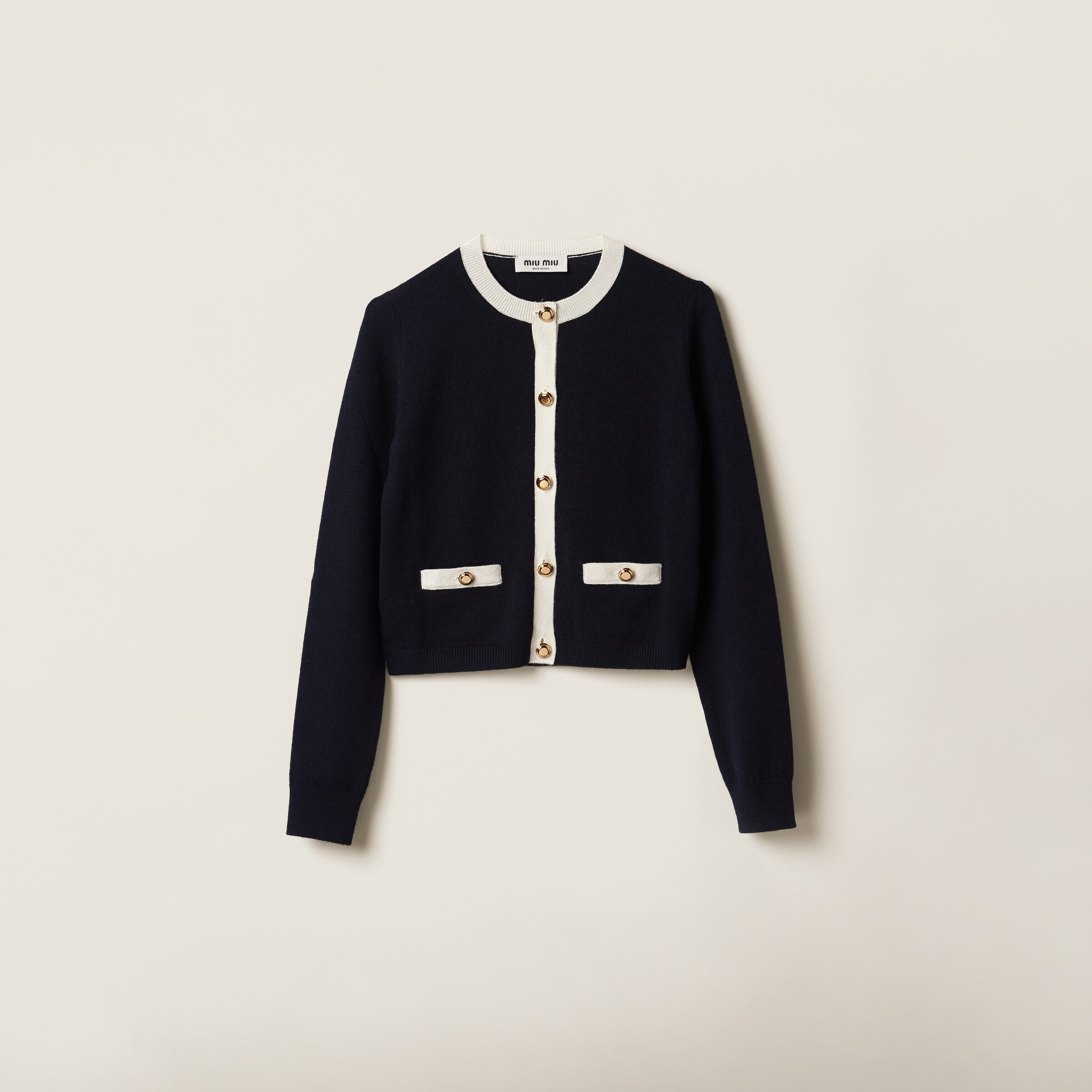 Blue/white Cashmere Knit Cardigan | Miu Miu | Miu Miu US