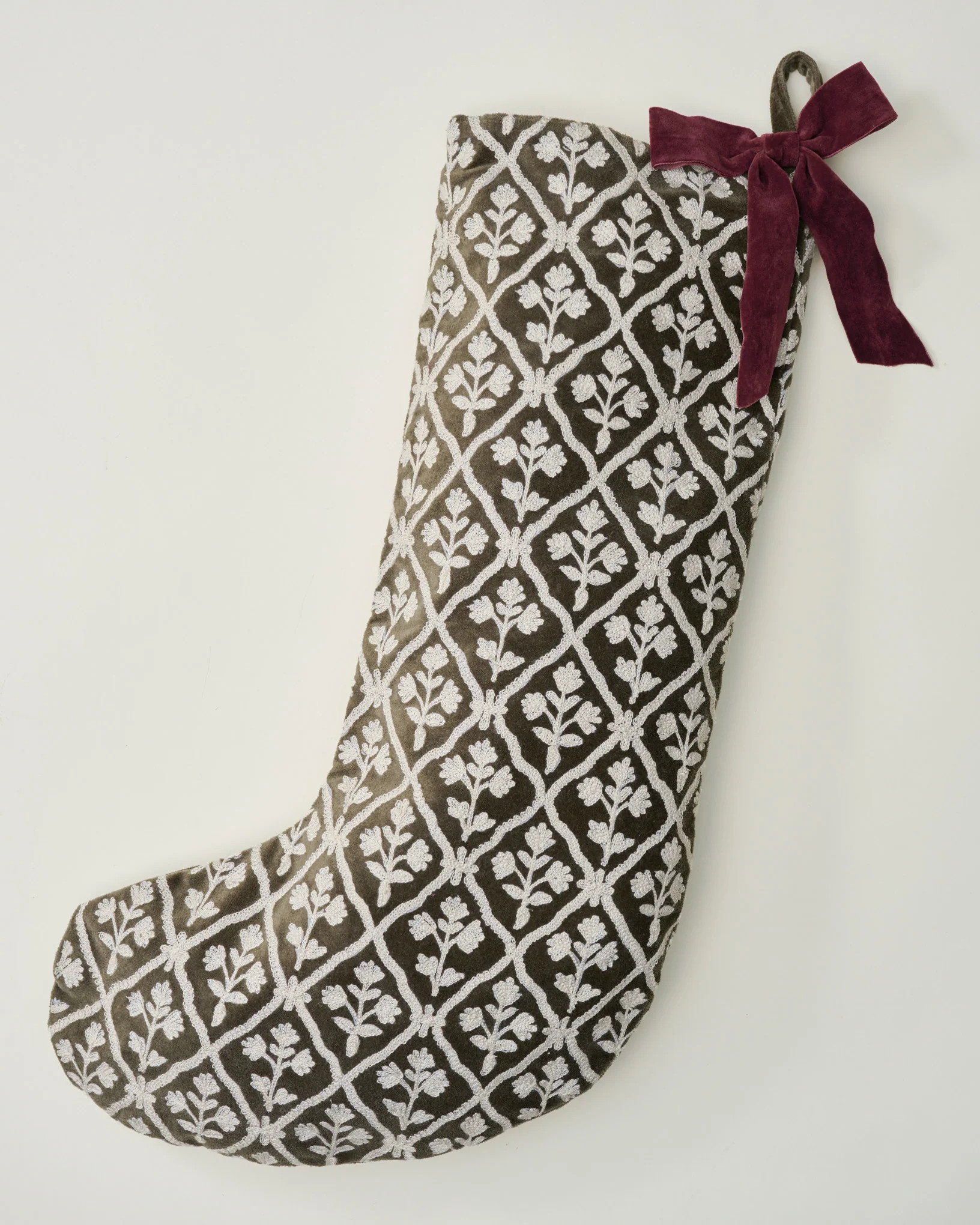 Crewel Embroidered Floral Stocking | Magnolia