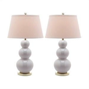 Safavieh Pamela Triple Gourd Ceramic Lamp in White (Set of 2) | Homesquare