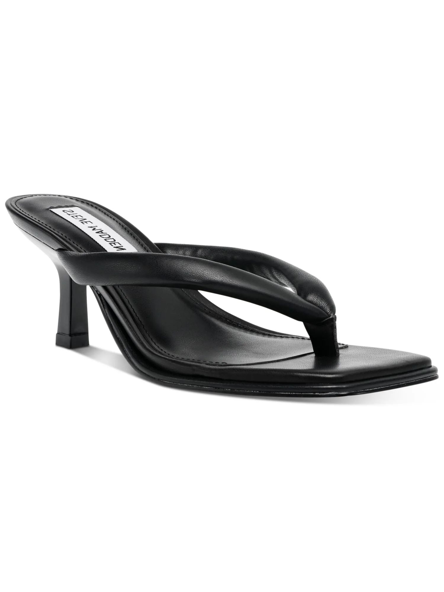 STEVE MADDEN Womens Black Padded Moxxi Square Toe Kitten Heel Slip On Heeled Thong Sandals 5.5 M | Walmart (US)