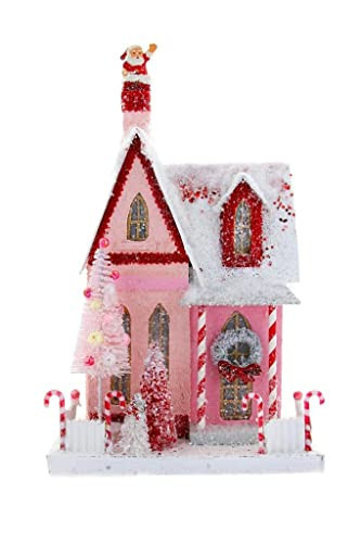 Cody Foster & Co Christmas Candy Cane Cottage, 14.0 inch, Paper Board, Village Light Up Putz Retro, Collectible Buildings, Hou301, Pink | Amazon (US)