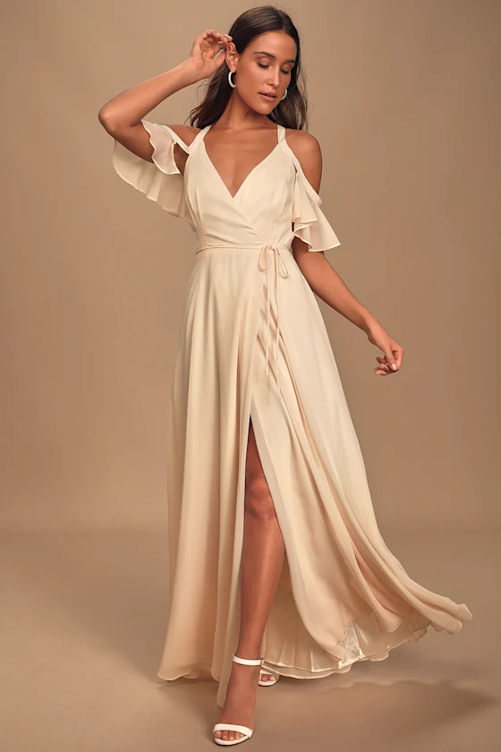 Easy Listening Gardenia Cold-Shoulder Wrap Maxi Dress | Lulus (US)