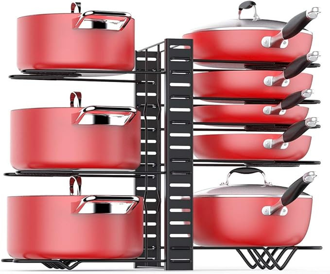 Pan Organizer Rack for Cabinet, Pot Rack with 3 DIY Methods, Adjustable Pots and Pans Organizer u... | Amazon (US)