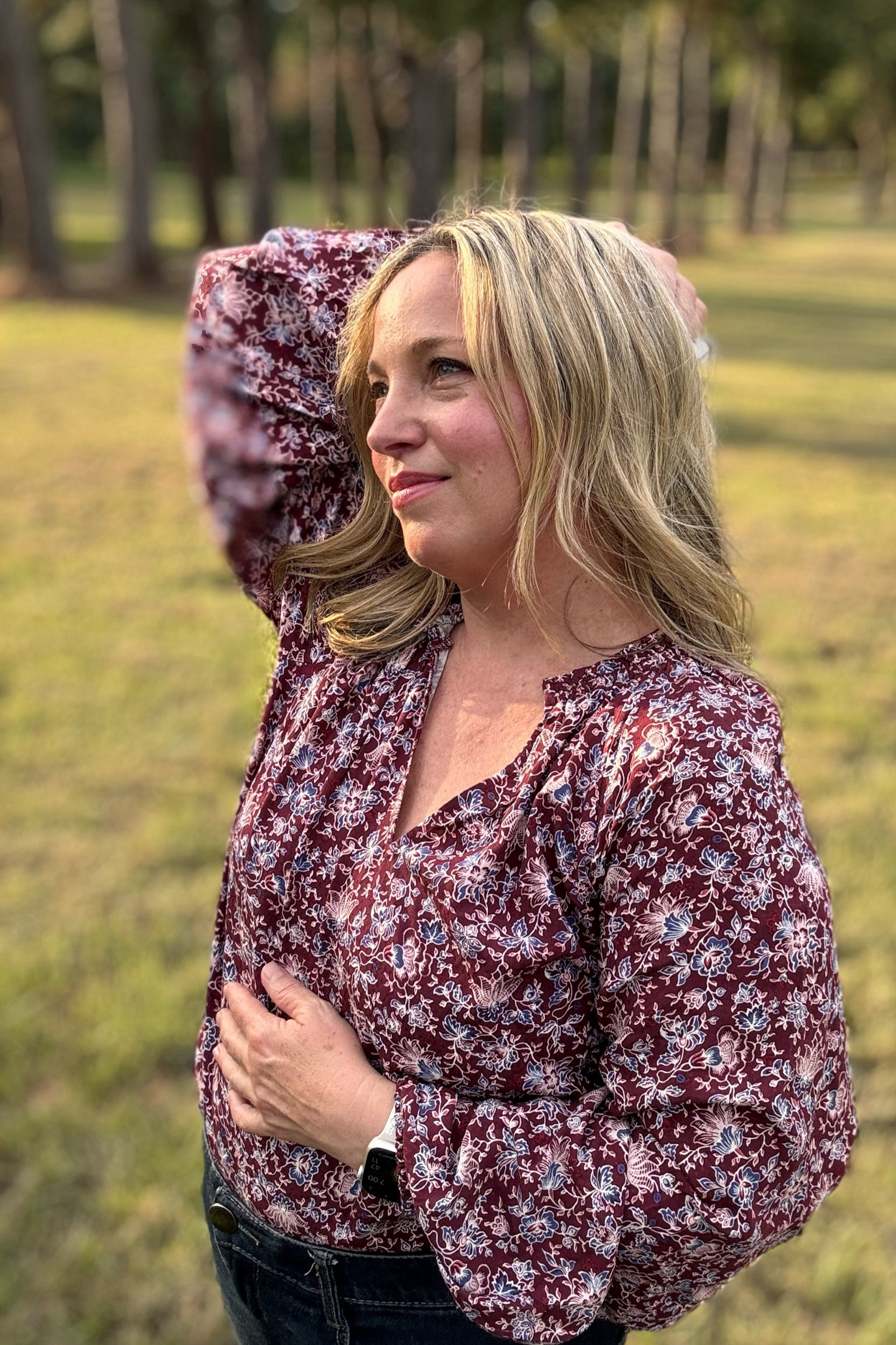 This fall top is lightweight and romantic! Awesome travel outfit or cruise outfit piece. 

#LTKTravel #LTKSeasonal #LTKOver40