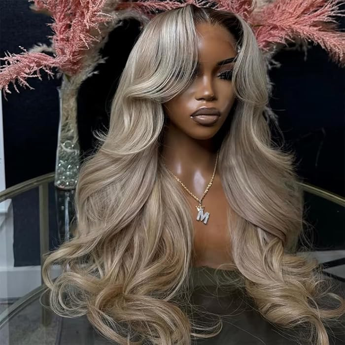 Ombre Brown Roots Ash Blonde Wigs Human Hair 200% Density 13x6 Body Wave Hd Thin Lace Front Wig f... | Amazon (US)
