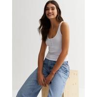 New Look White Ribbed Jersey Popper Front Crop Top | Very (UK)