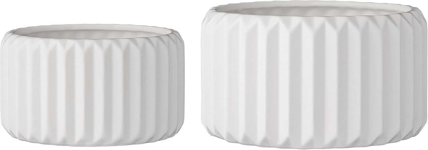 Bloomingville A75210002 Set of 2 Round White Fluted Stoneware Flower Pots | Amazon (US)