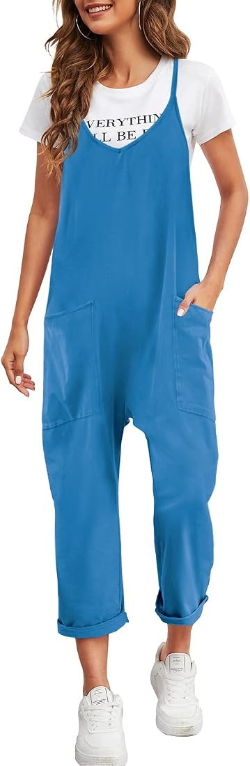 Nirovien Womens Oversized Sleeveless Jumpsuits Spaghetti Strap Loose Overalls with Pocket One Piece  | Amazon (US)