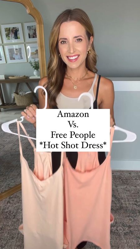 Free People Hot Shot Mini dress vs. Amazon dress. Summer dress. Casual outfit. Travel outfit. Mom outfit. Mom style. Target buckle slides (size down if half size).

Free People: wearing XS. Shorts are attached to the dress. Love the shorter length. Straps aren’t adjustable but perfect length on me. 

Amazon. Wearing small. Shorts are not attached to the dress. Straps are adjustable. Dress is longer than the FP.

#LTKunder100 #LTKtravel #LTKunder50