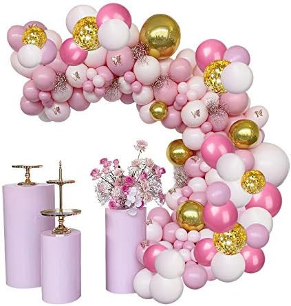 Pink Gold White Balloons Garland Kit, 120Pcs Pink and Gold Confetti Party Balloons For Birthday Moth | Amazon (US)