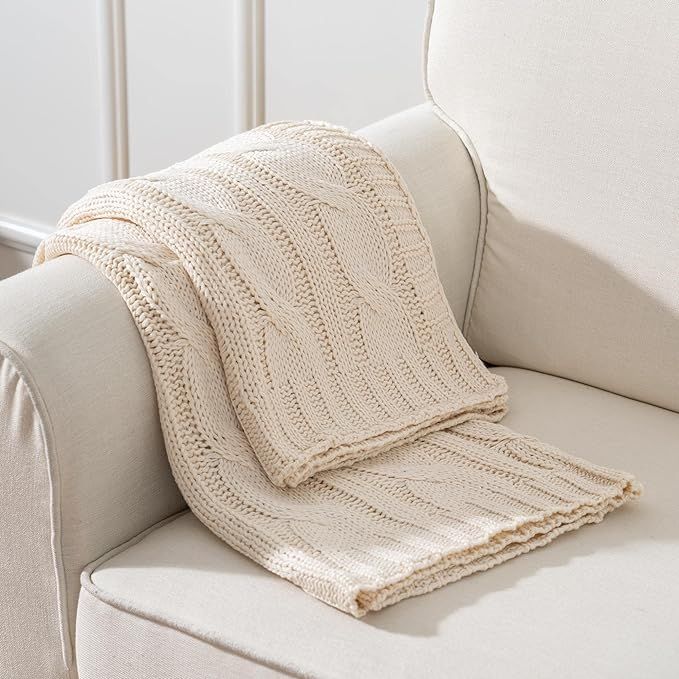 Battilo Cream Ivory Cable Knit Throw Blankets for Couch, Super Soft Warm Cozy Decorative Knitted ... | Amazon (US)