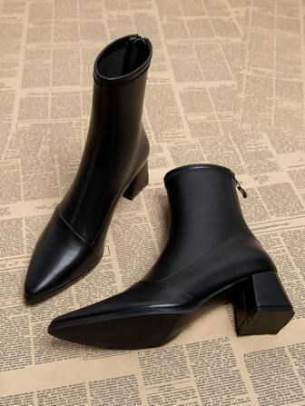 2023 Autumn/winter New Arrivals, Women's Fashionable Black Ankle Boots With Chunky High Heel And ... | SHEIN