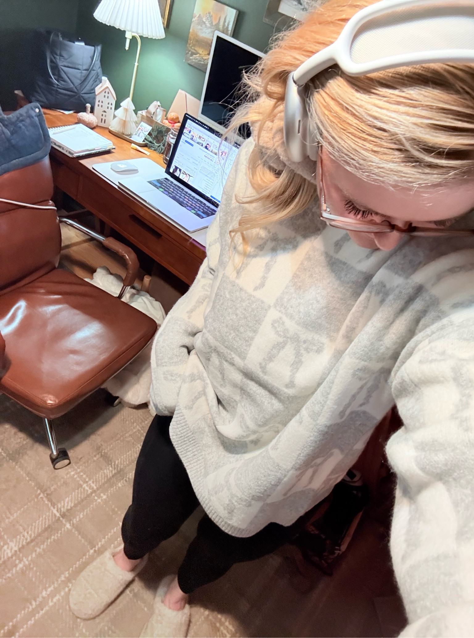 Work from home office day fit check 🕯️🤎✨🧦 ordered a XXL in the holiday target sweater for an oversized loose cozy fit 🥰 

GIFT ALERT: this candle is incredible if you like the smell of coffee - get it! Actually the most smell I’ve gotten off a candle in I don’t even know how long ☺️
#cosy #cozyvibes #workfromhome #office #cottagecore #cozyfit 

#LTKHoliday #LTKSaleAlert #LTKGiftGuide