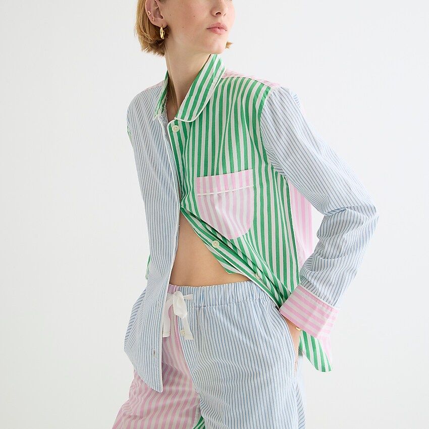 Long-sleeve cotton poplin pajama set in cocktail stripe | J.Crew US