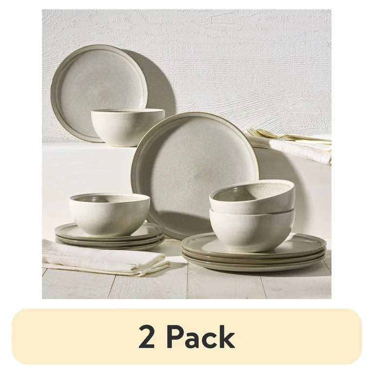 (2 pack) Better Homes and Gardens Banks Cream 12-Piece Stoneware Dinnerware Set | Walmart (US)