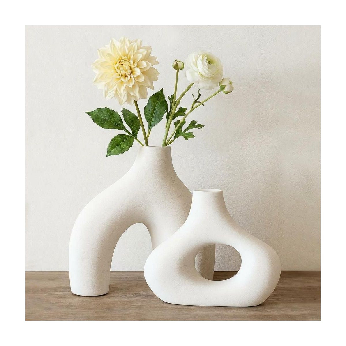 Set of 2 White Matte Abstract Ceramic Vases, Minimalist Boho Hollow Arch Donut Table Vase | Target