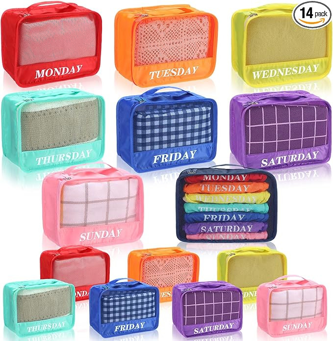 Days of Week Packing Cubes Weekly Organizer Travel Storage Bag School Clothes for Kids Summer Cam... | Amazon (US)
