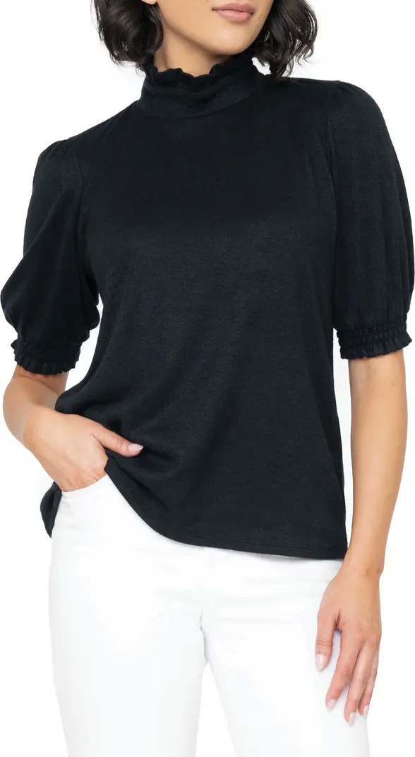 GIBSONLOOK Ruffle Mock Neck Puff Sleeve Sweater | Nordstrom | Nordstrom