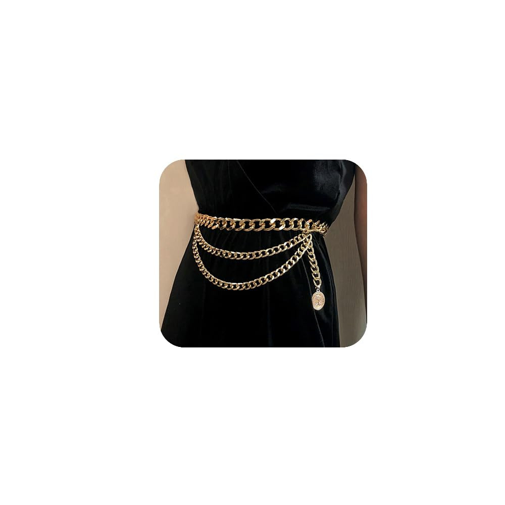 JWICOS Gold Bohemian Layered Waist Chain Belly Chain Belt with Coin Punk Chunky Body Chain for Wo... | Amazon (US)