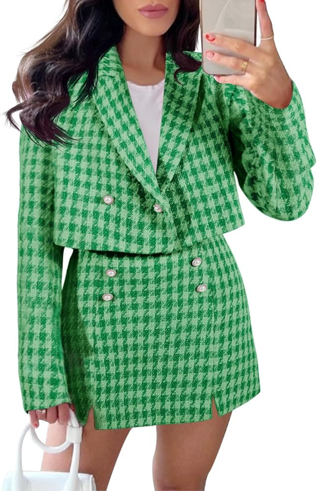 Cicy Bell Womens Cropped Tweed Blazer Sets 2 Piece Outfits and Mini Skirt Sets Business Casual Su... | Amazon (US)