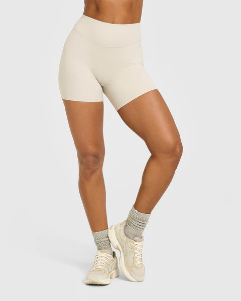 SoftMotion™ High Waisted Shorts 6" with White Logo 
 Sand | Oner Active (UK / US)